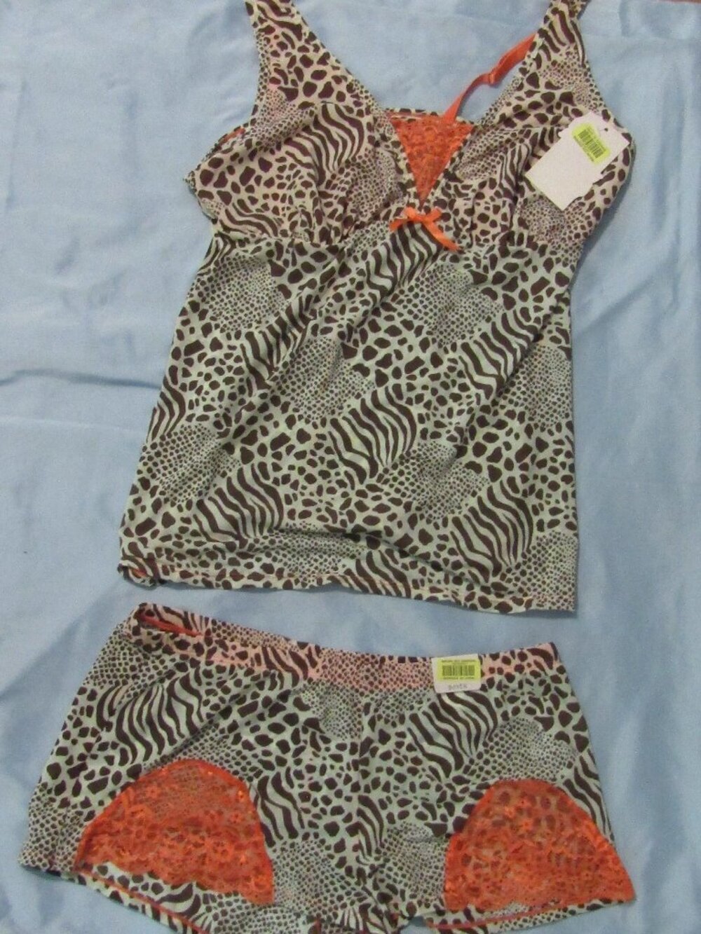 NWT Matching CABERNET LINGERIE SET Boxer Bottom Camisole Top ANIMAL PRINT/ORANGE